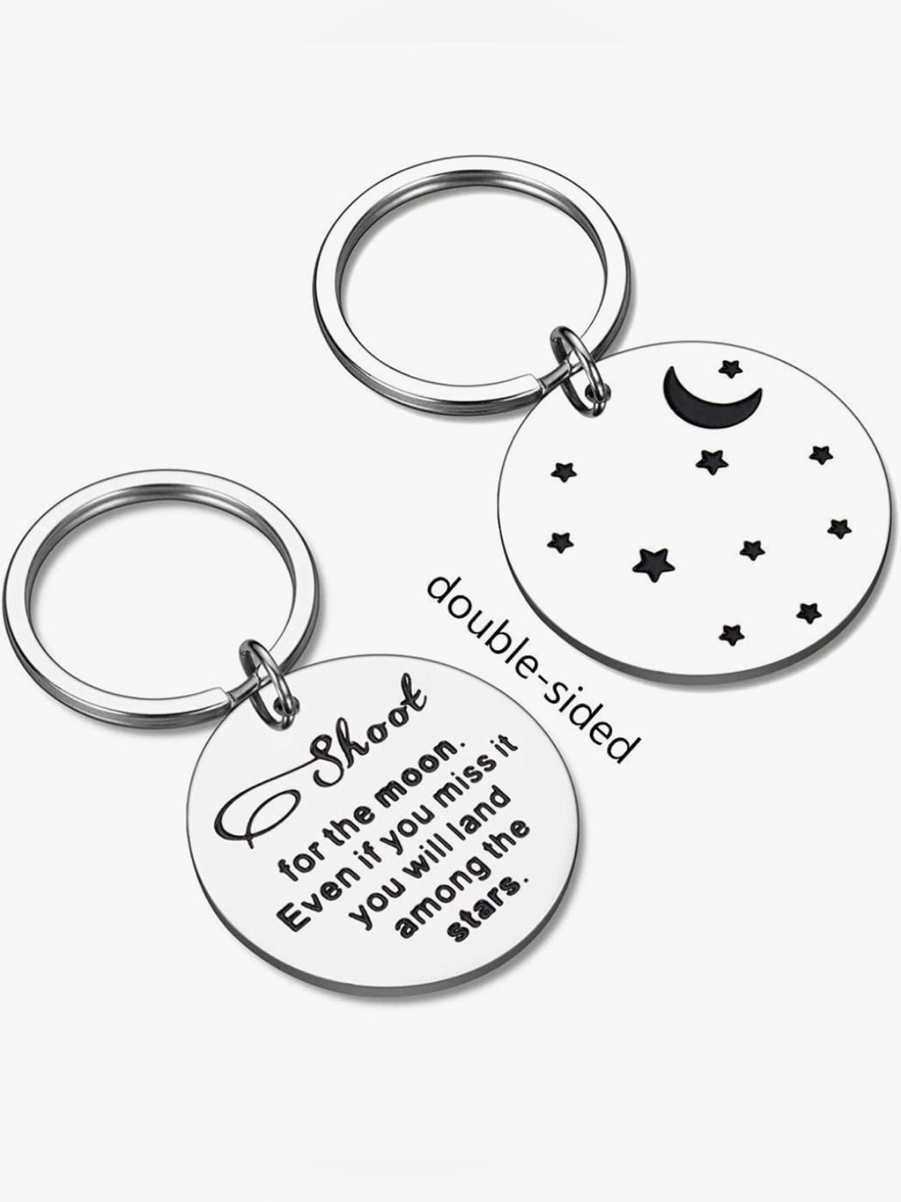 Shoot for the Moon… Inspirational Engraving Silver Keychain Pendant